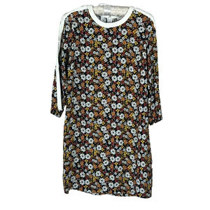 SANDRO Shift Dress Women's Size 1 Midnight Floral White Trim Retro